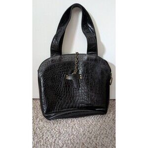 DKNY Vintage Alligator Black Pressed Leather Shoulder Bag Purse YSL Muse Brahmin